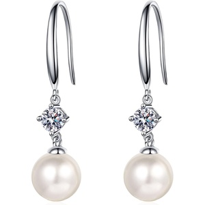 image:imageNonnyl Sterling Silver Real White Freshwater Cultured Pearl Earrings for Women  Moissanite Earring for Women Fine Jewelry  Christmas Gifts for Wife Mom Girlfriend Anniversary Birthday Ball