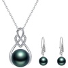 image:imageNONNYL Tahitian Cultured Black Pearl Pendant Necklace and Earrings Set for Womens Round Black Pearls Fine Jewelry Gifts for Women Wife Mom Girlfriend Mother