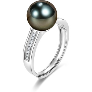 image:imageNONNYL 18K Gold Plated 925 Sterling Silver Pearl Ring Tahitian Black Pearl One Size for Women Anniversary Birthday Mothers Day Valentines Day Christmas Gifts