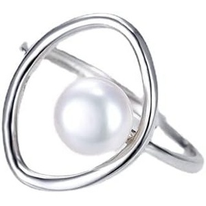 image:imageNONNYL Freshwater Cultured White Real Pearl Open End Ring for Women Christmas Gifts for Wife Mom Anniversary Birthday Fine Jewelry Gifts for Her