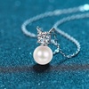image:imageNONNYL Sterling Silver Freshwater Pearls Necklace Gifts for Women  S925 Silver Mosang Diamond Pearl Pendant Collarbone Necklaces Jewelry for Wife Girlfriend Grandma Her