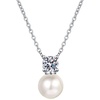 image:imageNONNYL Sterling Silver Freshwater Pearls Necklace Gifts for Women  S925 Silver Mosang Diamond Pearl Pendant Collarbone Necklaces Jewelry for Wife Girlfriend Grandma Her