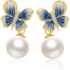 image:imageSterling Silver Freshwater Cultured Pearl Pearl Earrings for Women White Enamel CraftsmanshipValentines Day Christmas Gifts for Mom Wife Anniversary Birthday Jewelry Gifts for Her