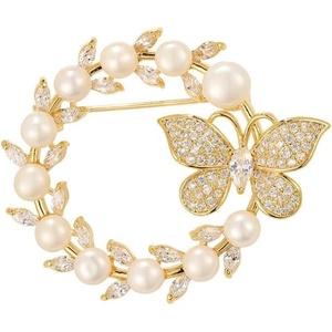 image:imageGifts for Wife Anniversary Brooch for Women Pearl Brooch Real 910mm AAA Quality Handpicked Nature Pearls and D Color Moissanite  Gifts for Mom Girlfriend Her NO11374