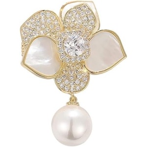 image:imageGifts for Wife Anniversary Brooch for Women Pearl Brooch Real AAA Quality Handpicked Nature Pearls and D Color Moissanite  Gifts for Mom Girlfriend Her NO11179