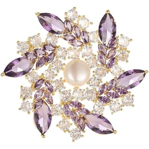 image:imageGifts for Wife Anniversary Brooch for Women Pearl Brooch Real AAA Quality Handpicked Nature Pearls and D Color Moissanite  Gifts for Mom Girlfriend Her NO11140