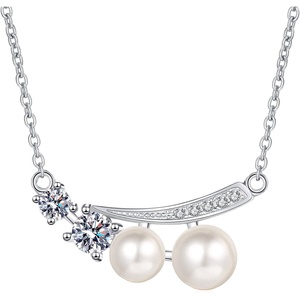 image:imageNONNYL S925 Sterling Silver Freshwater Pearls Necklace Gifts for Women  Silver Mosang Diamond Pearl Pendant Collarbone Necklaces Jewelry for Wife Girlfriend Grandma Her Women for Gifts
