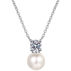 image:imageNONNYL Sterling Silver Freshwater Pearls Necklace Gifts for Women  S925 Silver Mosang Diamond Pearl Pendant Collarbone Necklaces Jewelry for Wife Girlfriend Grandma Her