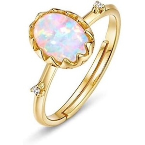 image:imageNONNYL Sterling Silver Rings for Women Jewelry  S925 Sterling Silver Genuine Plated 9K Gold Blue Opal Ring Gifts for Women Girlfriend Mom Grandma Wife Her