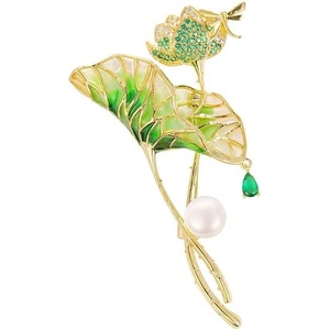 image:imageNonnyl Elegant Pearl Flower Designer Brooch Pins Broches Costume Jewelry For Women Fashion Christmas Gifts Wife Mom Girlfriend Anniversary Birthday Fine Jewelry Gifts for HerLotus leaf brooch