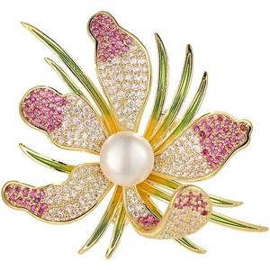 image:imageNonnyl Elegant Pearl Flower Designer Brooch Pins Broches Costume Jewelry For Women Fashion Christmas Gifts Wife Mom Girlfriend Anniversary Birthday Fine Jewelry Gifts for HerColored orchid brooch