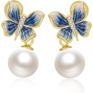 image:imageSterling Silver Freshwater Cultured Pearl Pearl Earrings for Women White Enamel CraftsmanshipValentines Day Christmas Gifts for Mom Wife Anniversary Birthday Jewelry Gifts for Her