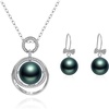image:imageNONNYL Real Tahitian Cultured Black Pearl Pendant Necklace and Earrings Set for Womens Round Black Pearls Fine Jewelry Gifts for Women Wife Girlfriend Mother